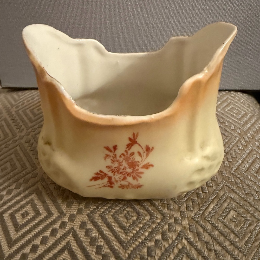 Antique Ivory and Peach Floral Ceramic Decorative Container